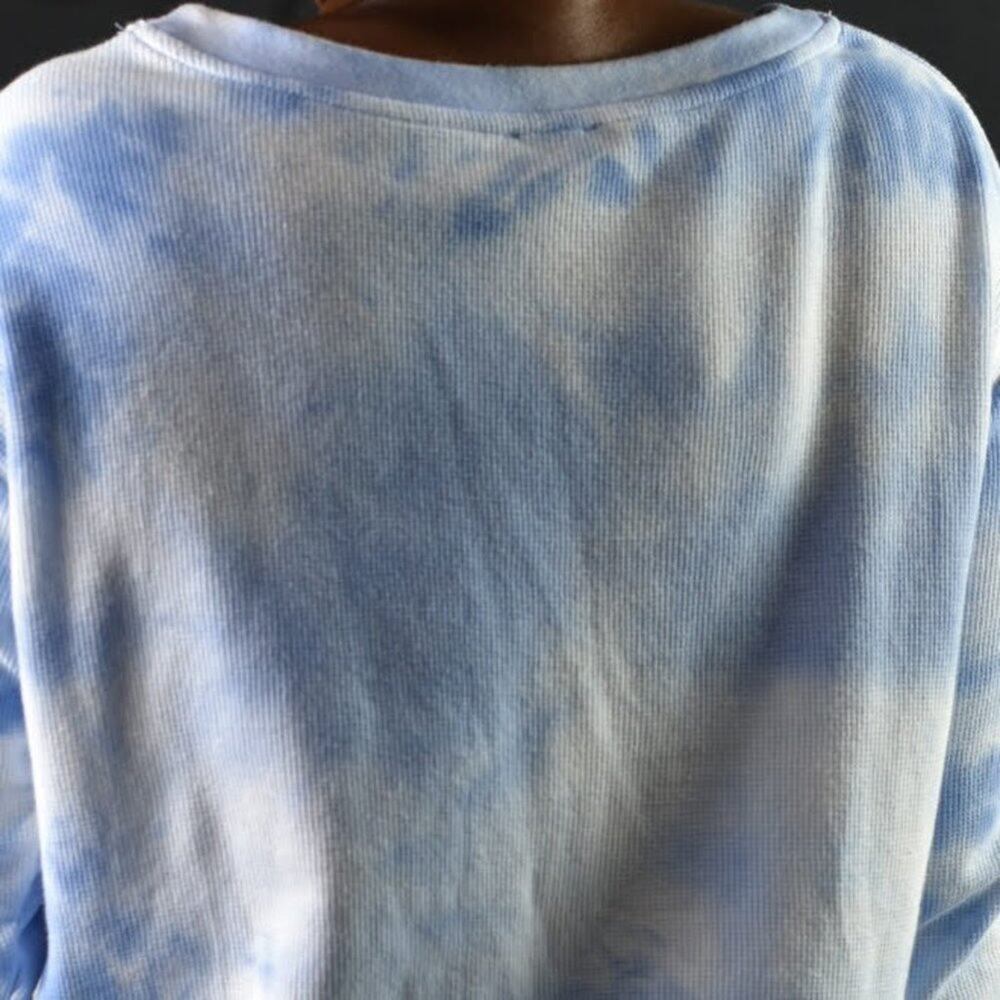 Splendid Waffle Knit Sweatshirt Blue Tie Dye Cloud Crewneck Top Thermal Size XS - Picture 5 of 12